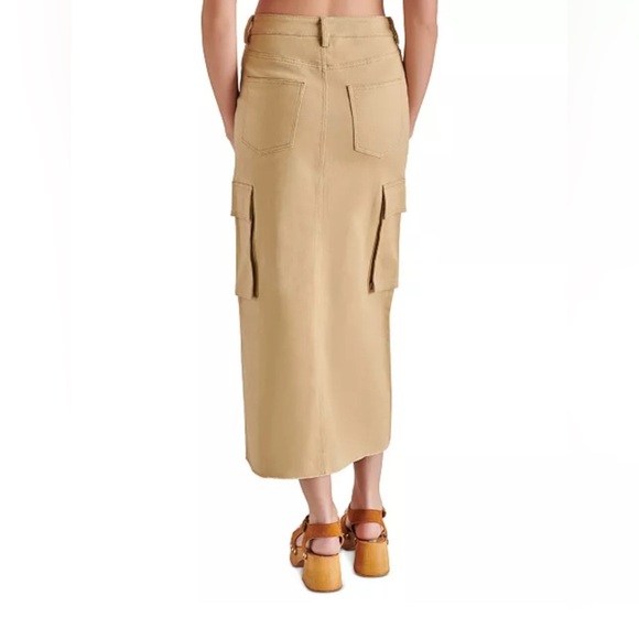 NWOT Steve Madden Tan Women's Maxi Cargo Skirt Khaki Front Slit Pockets M - Picture 2 of 5